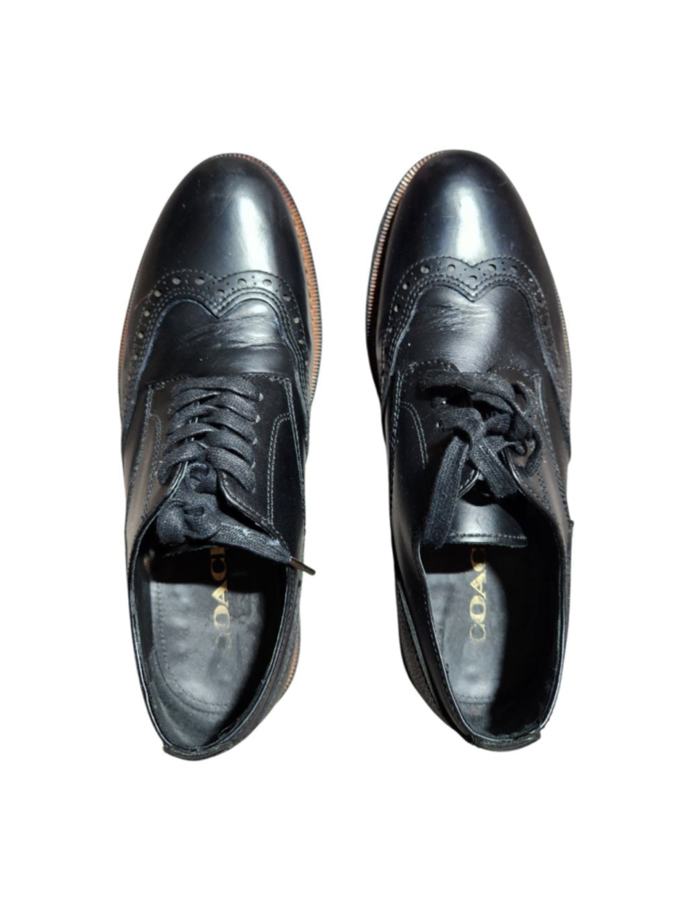 Coach Black Leather Wingtip Oxfords Men's Size 9 - Picture 2 of 8